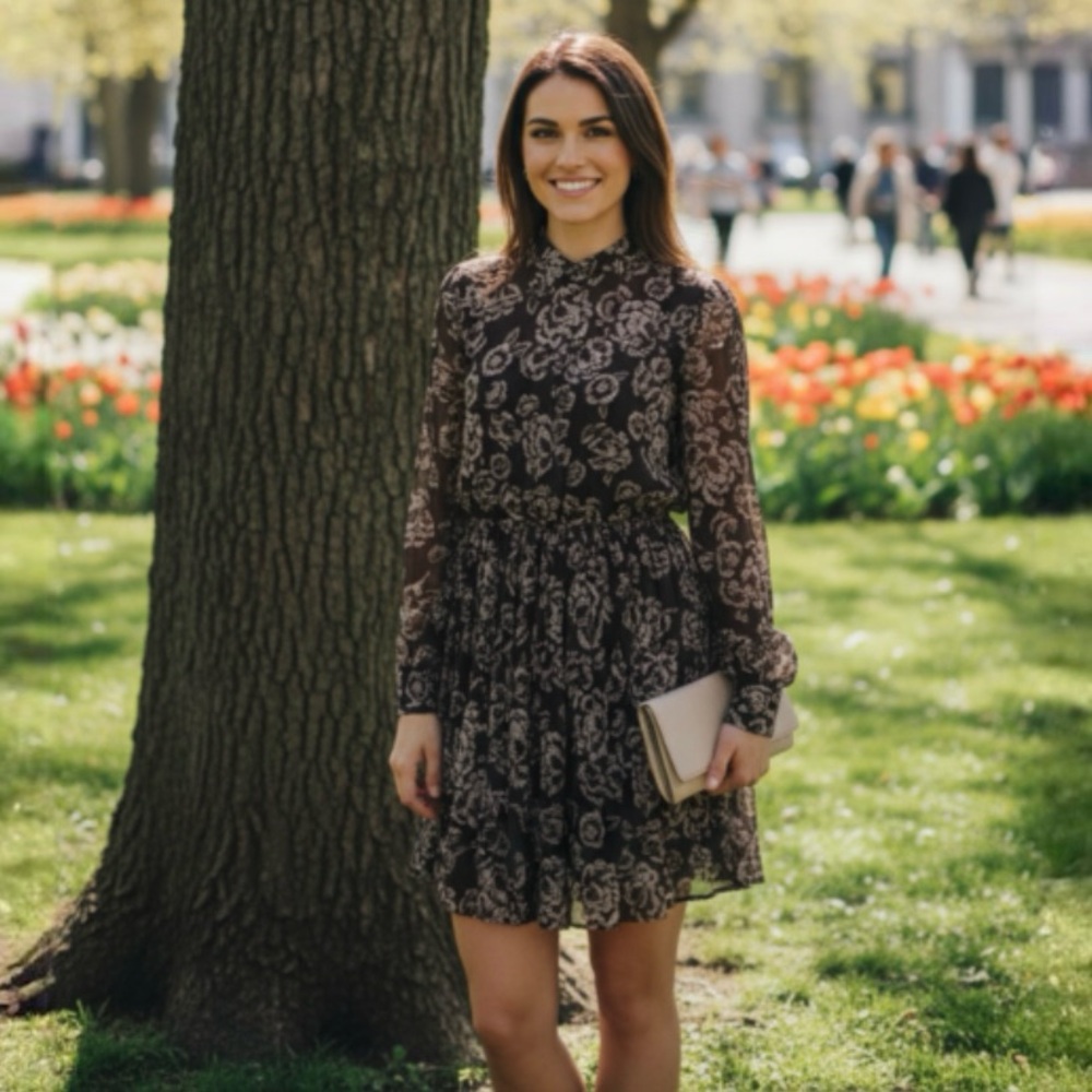 Fashion Union Elegant Floral Long Sleeve Dress - Picture 8 of 16